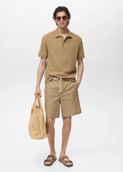 Mango Man Linen Bermuda Shorts With Drawstring Beige