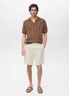 Mango Man Linen Bermuda Shorts With Drawstring Ivory White