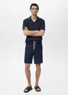 Mango Man Linen Bermuda Shorts With Drawstring Petrol Blue