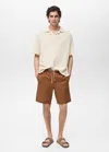 Mango Man Linen Bermuda Shorts With Drawstring Tobacco Brown