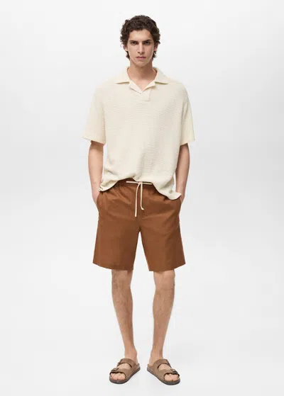 Mango Man Linen Bermuda Shorts With Drawstring Tobacco Brown