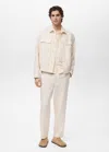 Mango Man Linen-blend Elastic Waist Trousers Ivory White