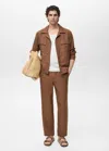 Mango Man Linen-blend Elastic Waist Trousers Tobacco Brown