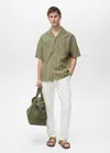 Mango Man Linen Bowling Shirt With Pinstripes Green In Green