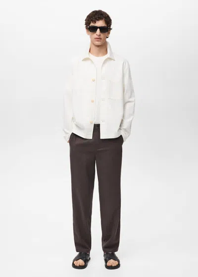 Mango Man Linen-cotton Overshirt With Pocket Ecru In Écru