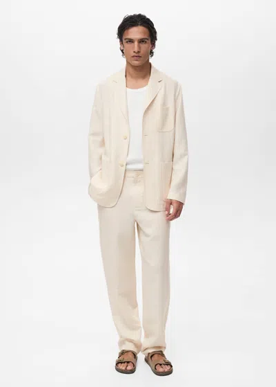 Mango Man Veste Costume Lin Et Lyocell Écru - Homme - 54 -