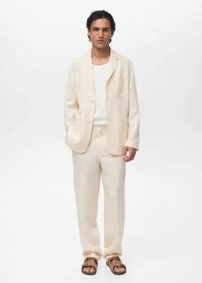 Mango Man Pantalon Costume Lin Et Lyocell Écru - Homme - 46 -