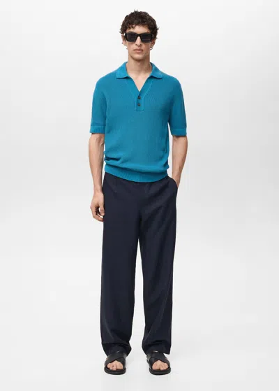 Mango Man Linen Lyocell Regular-fit Trousers Dark Navy