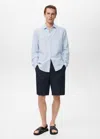 Mango Man Chemise Lin Rayures Tennis Bleu Ciel - Homme - Xxl -  In Blue