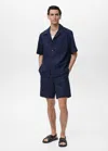 Mango Man Linen Shirt With Bowling Collar And Pocket Ink Blue In Ink Blue