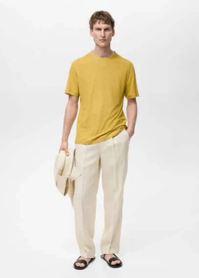 Mango Man Linen Slim Fit T-shirt Curry