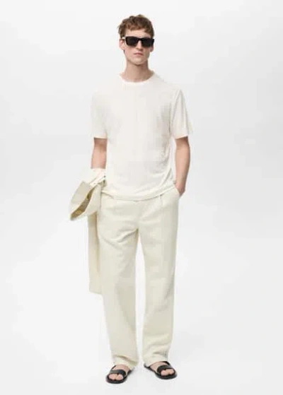 Mango Man Linen Slim Fit T-shirt White