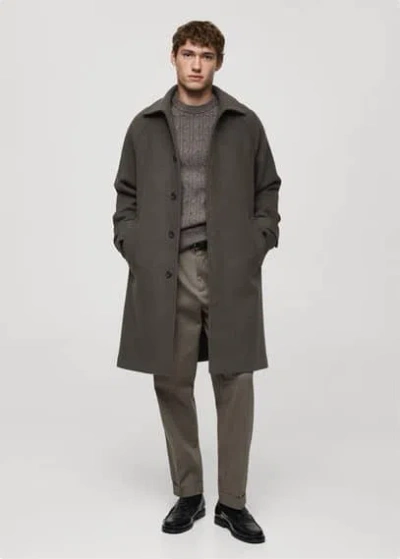 Mango Man Long Recycled Wool Coat Khaki In Kaki