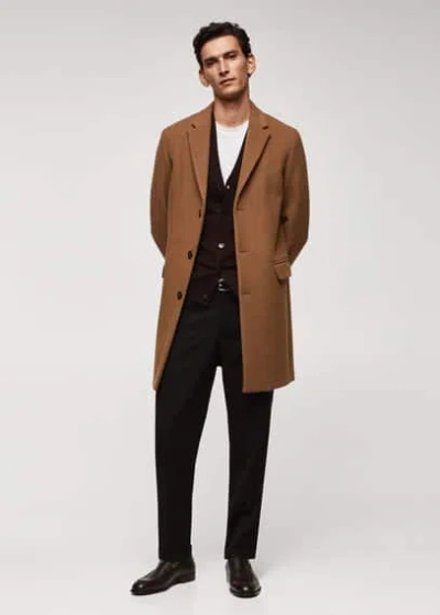 Mango Man Long Recycled Wool Coat Medium Brown