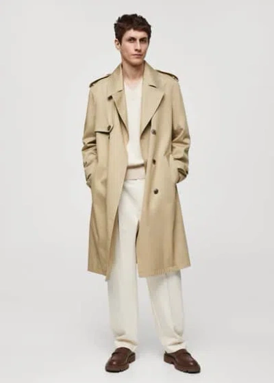 Mango Man Relaxed Fit Trench Trench Coat With Belt Beige