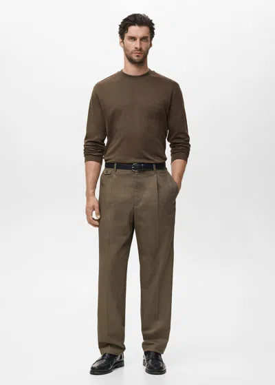 Mango Man Long Sleeve Regular Fit T-shirt Olive Green
