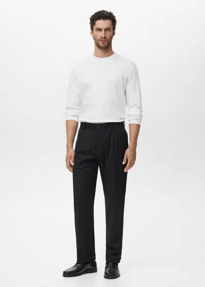 Mango Man Long Sleeve Regular Fit T-shirt White In Black
