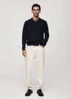 Mango Man Long-sleeved Structured Knitted Polo Shirt Dark Navy