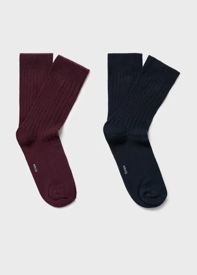 Mango Man Pack Of 2 Ribbed Cotton Socks Burgundy In Multi