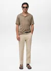 Mango Man Polo Col Bowling En Lyocell Gris Vison - Homme - L -