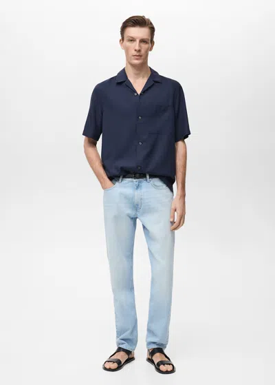 Mango Man Lyocell Shirt With Pocket Dark Navy In Bleu Marine Foncé