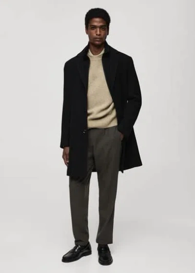 Mango Man Detachable Hood Wool Coat Black In Noir