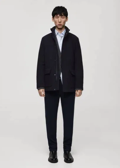 Mango Man Wool Quilted Coat Dark Navy In Bleu Marine Foncé