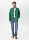 Mango Man Mao Collar Linen Shirt Green