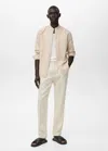 Mango Man Chemise Lin Col Mao Sable - Homme - Xxl -