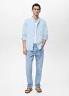 Mango Man Chemise Lin Col Mao Bleu Ciel - Homme - Xxl -  In Blue