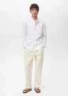 Mango Man Mao Collar Linen Shirt White