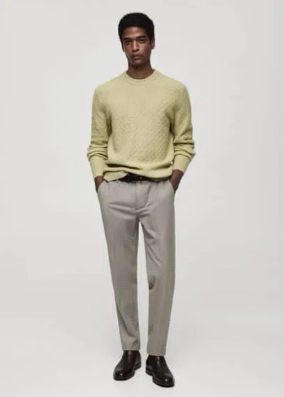 Mango Man Marbled Knitted Sweater Structure Pastel Green