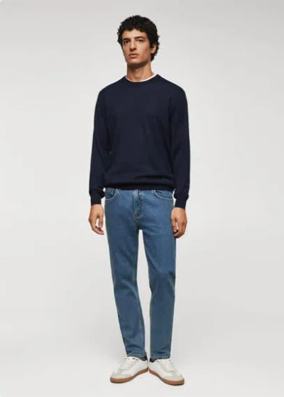 Mango Man Merino Wool Washable Sweater Navy