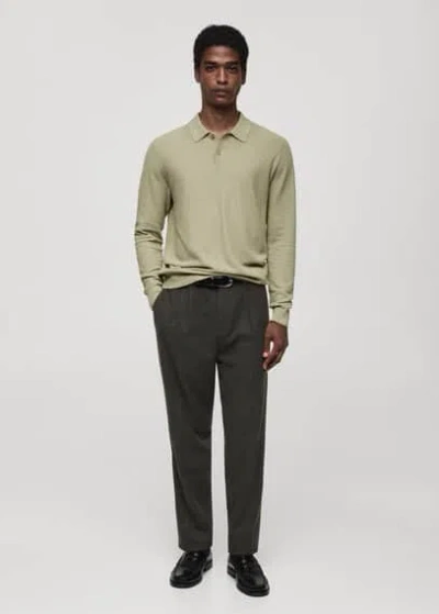 Mango Man Micro-structured Cotton Knitted Polo Shirt Green Apple