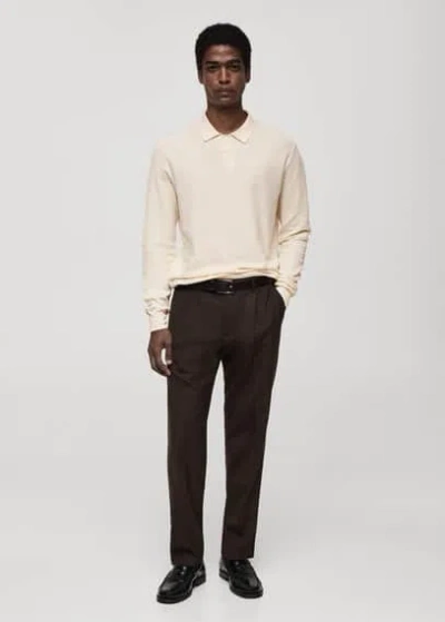 Mango Man Micro-structured Cotton Knitted Polo Shirt Off White