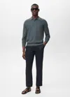 Mango Man Pull-over Polo Coton Microstructure Bleu Pétrole - Homme - Xxl -