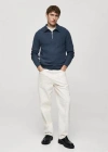Mango Man Microstructure Sweater With Zipper Collar Indigo Blue