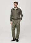 Mango Man Microstructure Sweater With Zipper Collar Olive Green