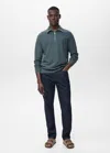 Mango Man Microstructure Sweater With Zipper Collar Petrol Blue