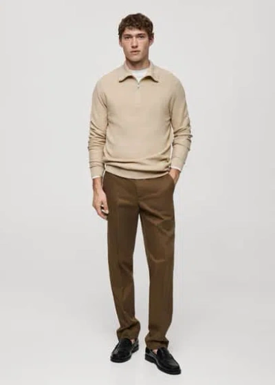 Mango Man Microstructure Sweater With Zipper Collar Sand