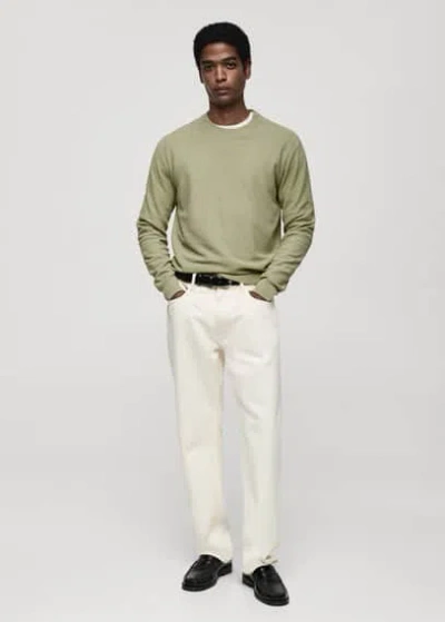 MANGO MAN MICROSTRUCTURED COTTON KNITTED SWEATER GREEN APPLE 