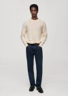 Mango Man Microstructured Cotton Knitted Sweater Off White