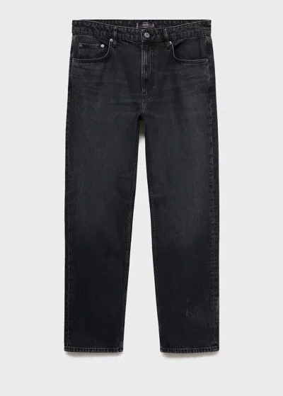 Mango Man Moby Straight-fit Dark-wash Jeans Open Grey In Gray
