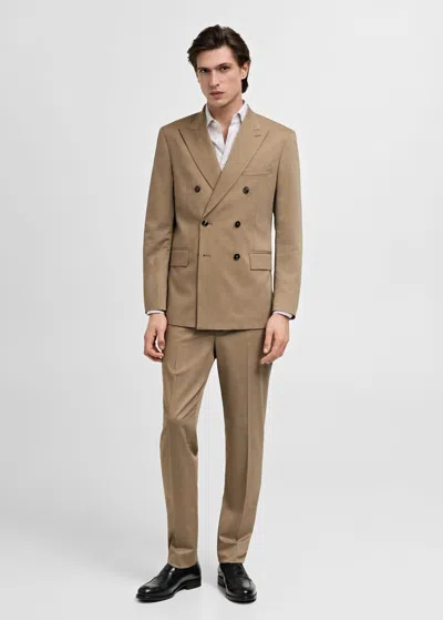 Mango Man Monaco Double-breasted Slim Fit Suit Blazer Medium Brown
