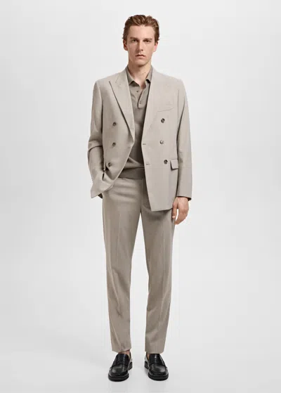 Mango Man Monaco Double-breasted Slim-fit Suit Jacket Beige In Sand