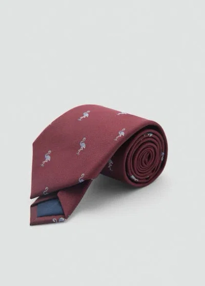 Mango Man Mulberry Silk Animal Print Tie Burgundy