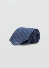 Mango Man Mulberry Silk Animal Print Tie Dark Navy In Dark Navy
