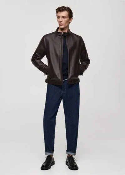 Mango Man Nappa Leather-effect Jacket Chocolate