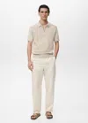 Mango Man Openwork Cotton Knitte Polo Shirt Beige