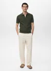 Mango Man Openwork Cotton Knitte Polo Shirt Khaki In Khaki